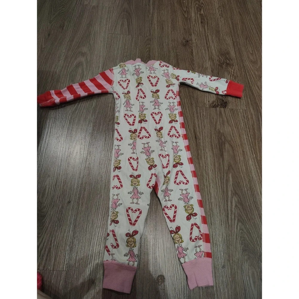 Hanna Andersson Grinch Pajamas 18-24M  Organic Cotton Pink Candy Cane One Piece